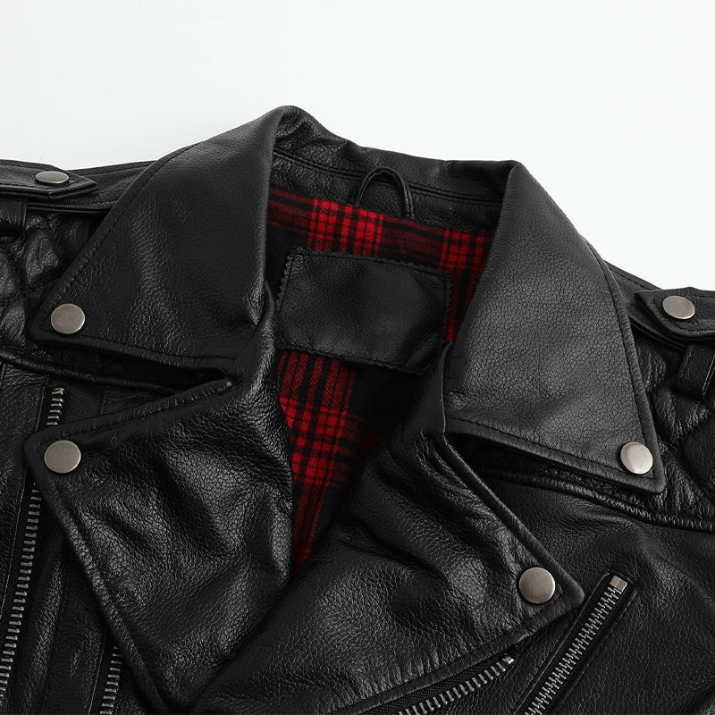 Men's First-Layer Cowhide Motorcycle Jacket – Slim Lapel Diagonal Zipper Flight Coat