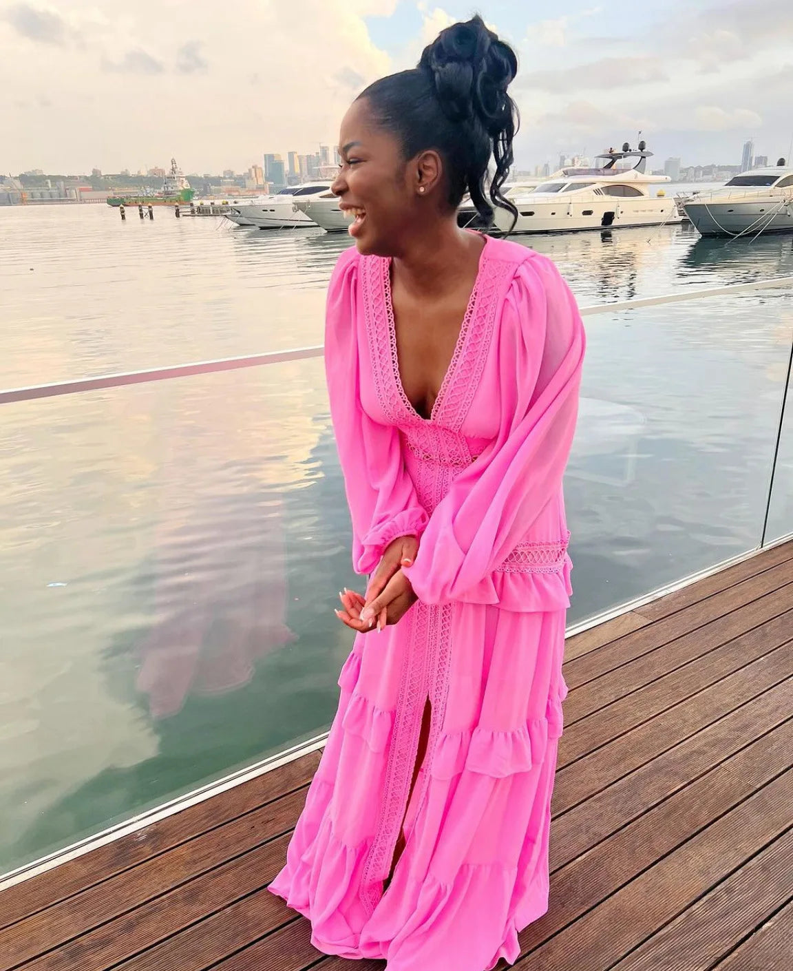 Maxi Dress Ruffles Long Sleeve Hollow Out Evening Dresses Party Chic Robe Green Blue Purple New In Holiday Summer
