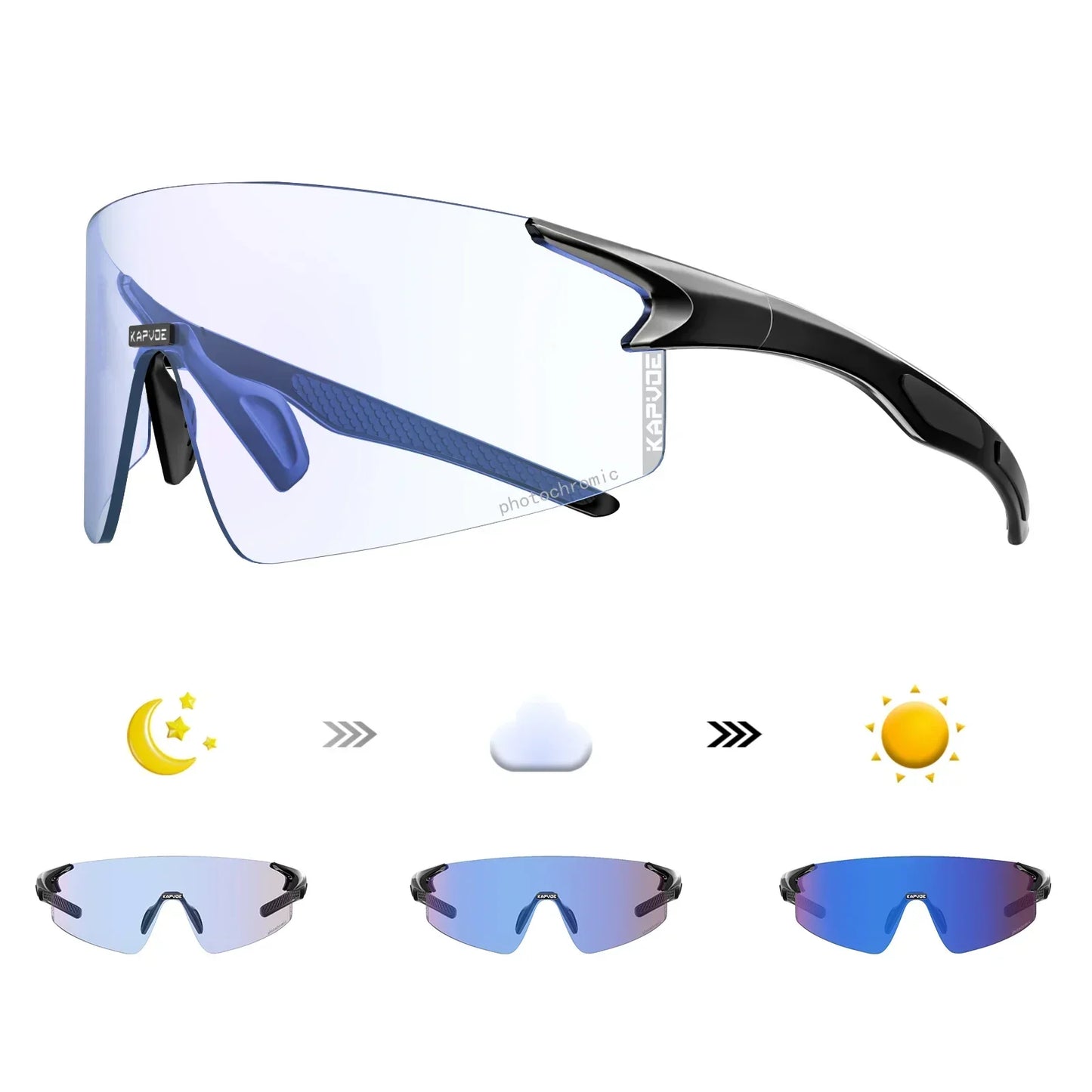 Kapvoe Photochromic Cycling Sunglasses Rimless Color Cycling Glasses Men Bicycle Goggles MTB Sports Bike Eyewear Outdoor UV400