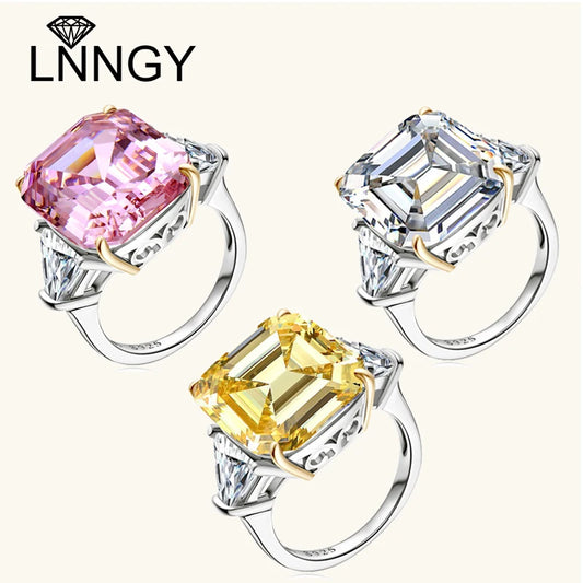 Lnngy Exquisite Emerald Cut Three Stone Wedding Ring for Women Original 925 Sterling Silver Engagement Rings Jewelry Gift