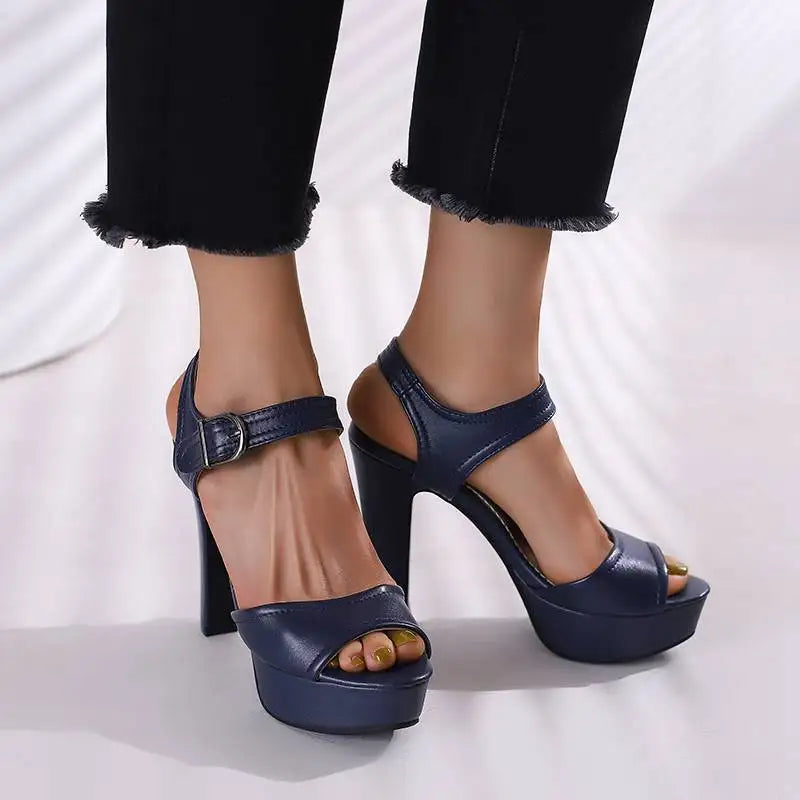 Women’s ORCHA LISA Peep Toe Chunky Heel Sandals – 12 cm Heel, 3 cm Platform, Plus Sizes 33 to 50