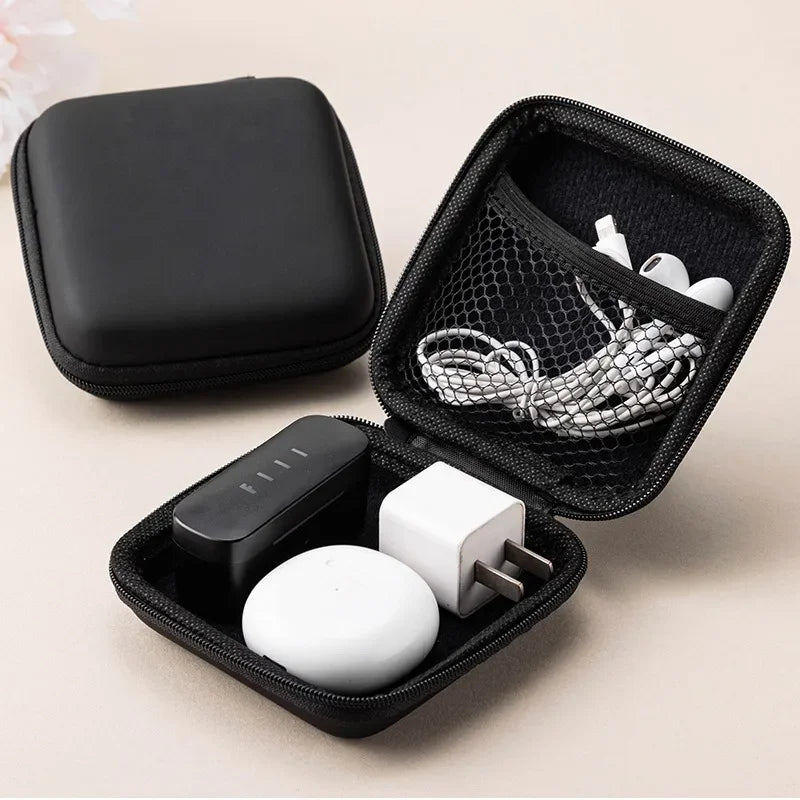 Black Hard Storage Bag Data Cable Earphones Keys Coins Jewelry Travel Portable Anti-collision Multifunctional Zipper Storage Bag