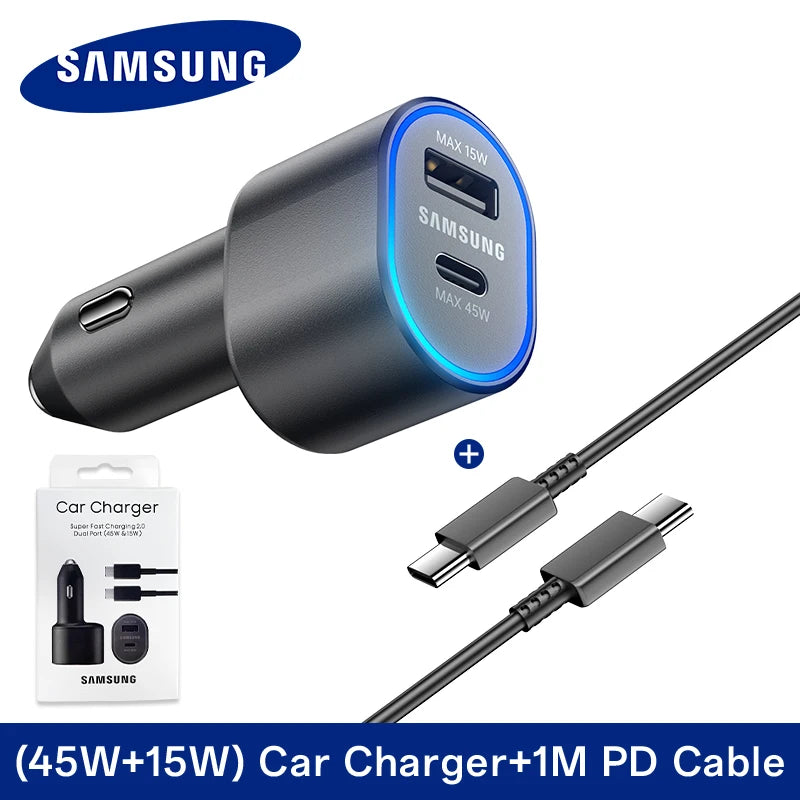 60W Samsung USB Type C Car Charger PD Super Charging Galaxy S25 S24 S23 S22 Ultra 45W 15W Charger Samsung Z Fold 5 4 Flip in Car