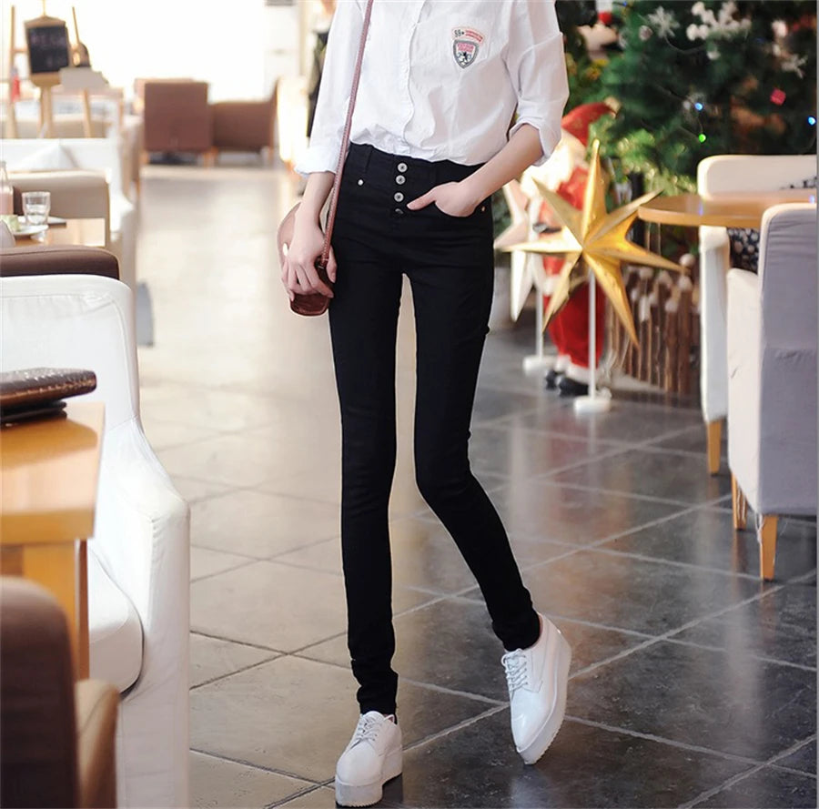 High Waist Pencil Jeans Women's Casual Skinny White Denim Pants New Korean Big Size 34 Stretch Vaqueros Leggings Kot Pantolon