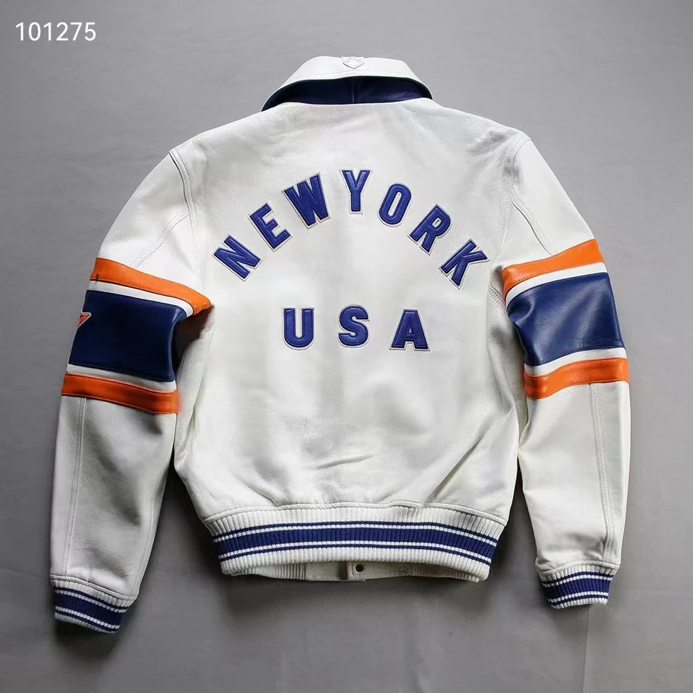 Men's Clothing Genuine Leather Jacket with American Size French Lamb Leather Embroidery Autumn Winter Classic Warm Casual Coat