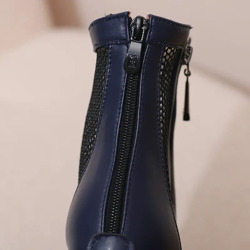 Women’s Summer Ankle Boots – Handmade Mesh + PU Leather – Closed Toe – Platform High Heel – Zip Up – Sizes 4.5–18