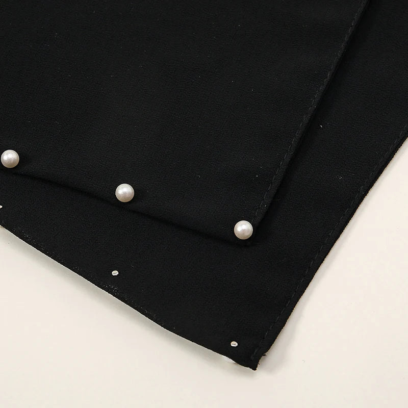 Black Chiffon Scarf Tie Back Niqab New Pearl Face Cover Muslim Prayer Khimar Niqab Face Cover for Women Solid Color Shawls