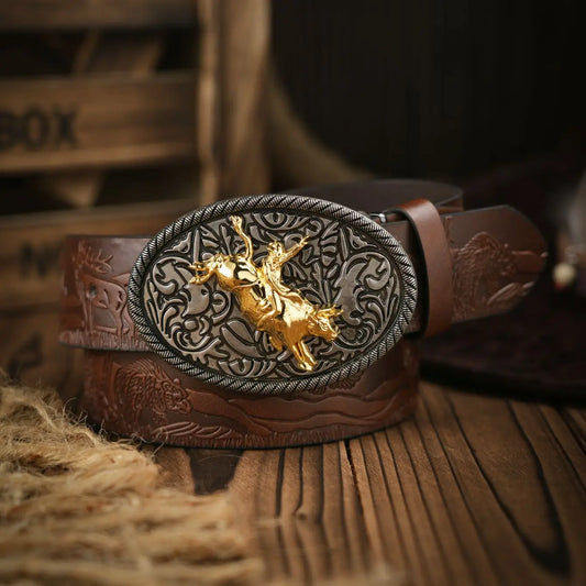 A men's and women's casual retro belt Western style! PU leather belt with metal buckle, suitable for daily work wear