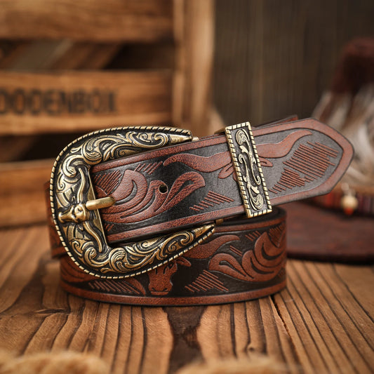 A casual, individual and retro belt, a Western-style clothing accessory, metal buckle, PU belt, suitable for both men and women