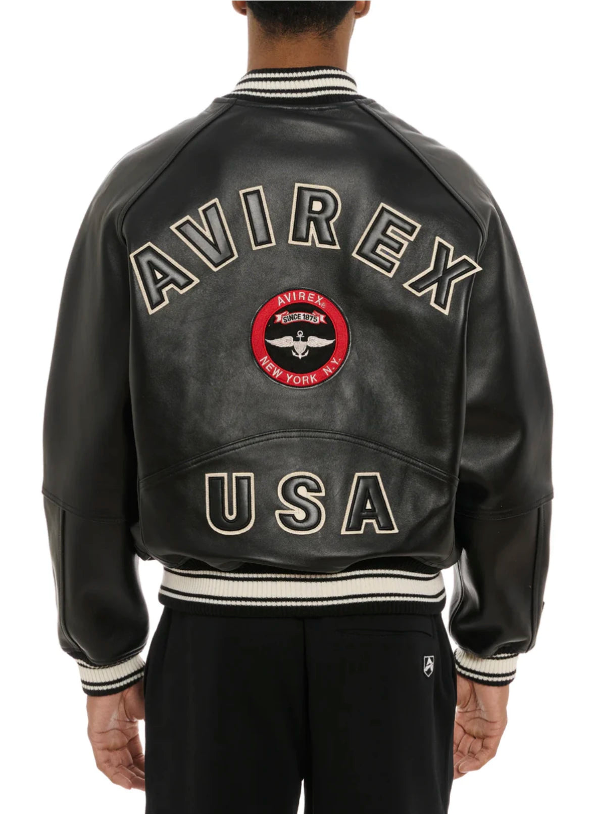 AVIREX New European lambskin genuine leather jacket men's baseball jacket US size fashion sports leisure rock embroidery coat