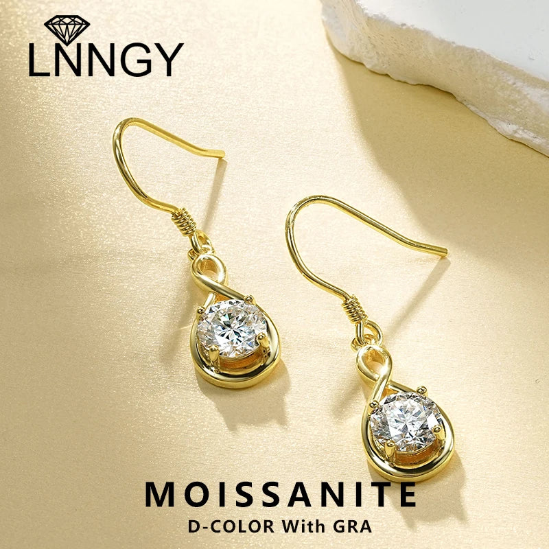 Lnngy 925 Sterling Silver Drop Earring Certified 6.5mm Moissanite Dangle Earring With GRA for Women Beautiful Jewelry Gift