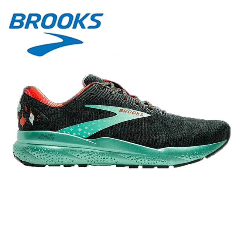 Brooks Ghost 16 Series Black and Green Fashionable Men's Outdoor Running Shoes Trend Versatile Mesh Breathable Sports Shoes