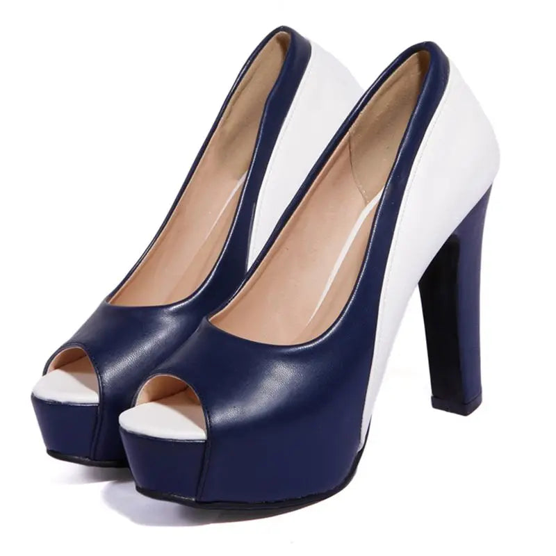 REAVE CAT Sexy Women’s Peep Toe Sandals 10cm High Square Heel Platform Slip-On Party Shoes Plus Sizes EU 32-50 Mixed Colors