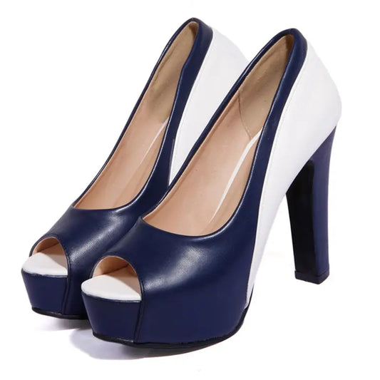 REAVE CAT Sexy Women’s Peep Toe Sandals 10cm High Square Heel Platform Slip-On Party Shoes Plus Sizes EU 32-50 Mixed Colors