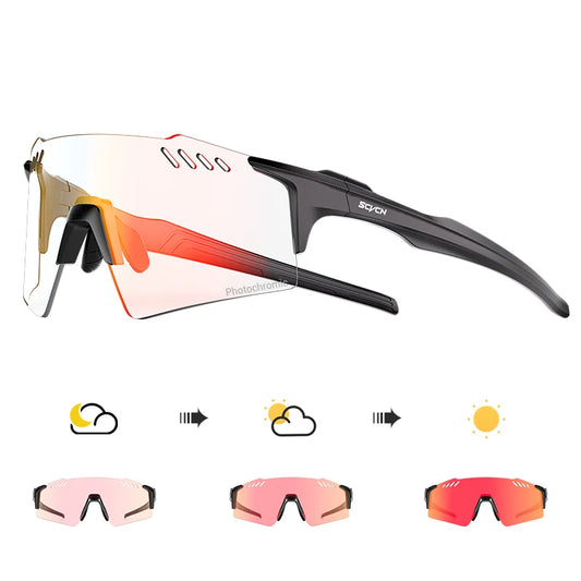 SCVCN Photochromic Cycling Glasss Rimless Outdoor Sports Running Drving Sunglasses for Men Goggles Mtb Bicycle Eyewear 1 Lens