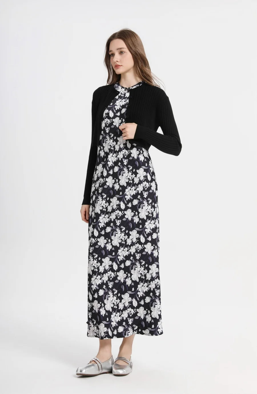 AS 2025 Spring/Summer Elegance Satin Maxi Dress & Knitted Top Set