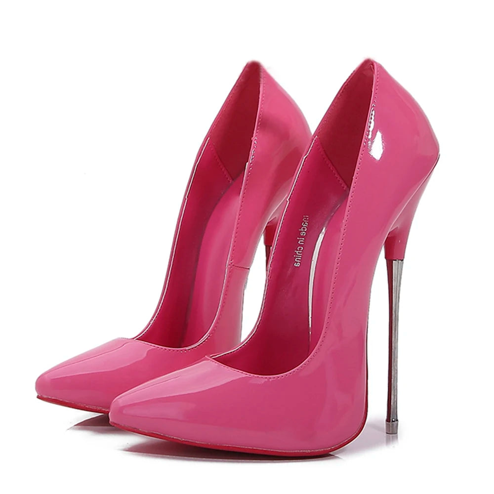 16cm Extreme High Heels All Red Stilettos Sexy Women Black Pumps Fetish Silver Model Party Unisex Shoes Crossdresser Plus Size46