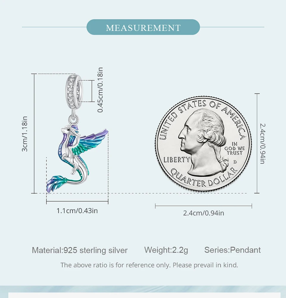 Bamoer  925 Sterling Silver Phoenix Pendant Dragon Charms Enamel Process Plated Platinuma Fit Women DIY Bracelet Fine Jewelry