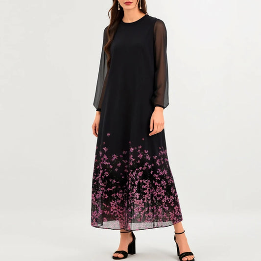 Rafiah Women's Dresses Summer Comfortable Elegant 2025 Ditsy Floral Hem Long Sleeve Round Neck A-Line Midi Vacation Dresses 0