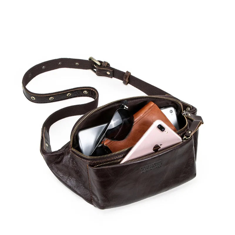 MOTAORA Men's Genuine Leather Waist Bag Multifunctional Chest Pack for Travel & Sports Anti-Theft Phone Pouch Gym Crossbody Bag