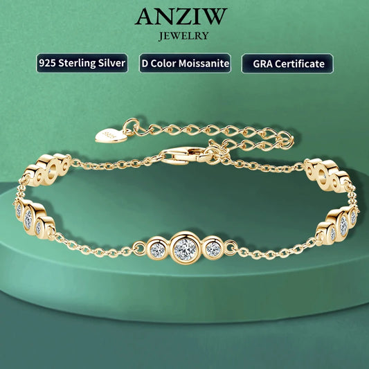Anizw 2024 New 18k Gold Plated Bracelet 925 Silver Chain 2mm D Color Bezel Moissanite Bracelets Fashion Women's Jewelry Gifts