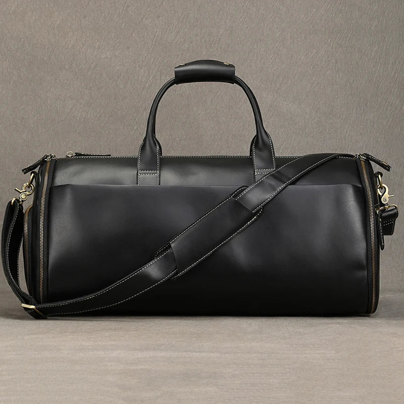 Crazy Horse Leather Folding Suit Bag Man Business Travel Bag With Shoe Pocket Clothes Cover Luggage Duffel Bag Man Bag For Suits