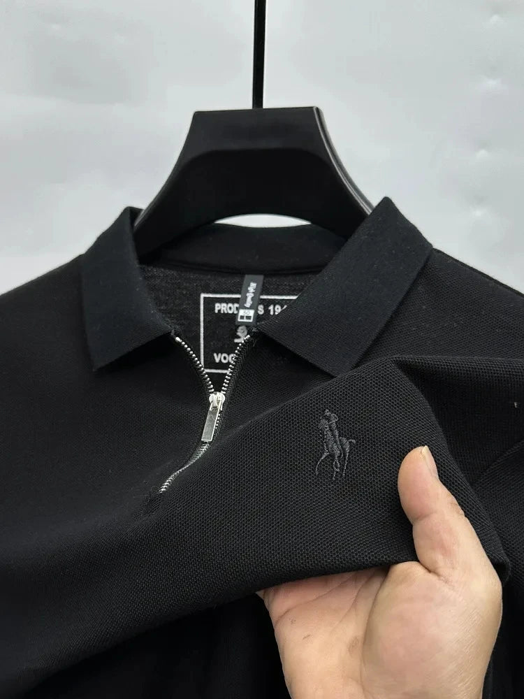 High end brand embroidered men's short sleeve half zip polo shirt short sleeve summer breathable business casual Paul T-shirt