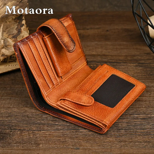 MOTAORA Genuine Leather Bifold Wallet for Men Women Vintage Cowhide Coin Purse Card Holder Money Bag Slim Short Wallets 2025 NEW
