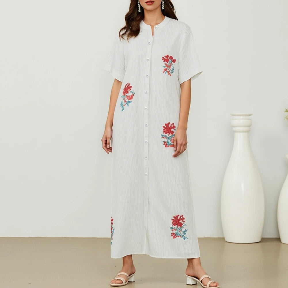 Rafiah Women's Dresses Summer Comfortable Elegant 2025 Floral Short Sleeve Round Neck A-Line Midi Vacation Long Dresses