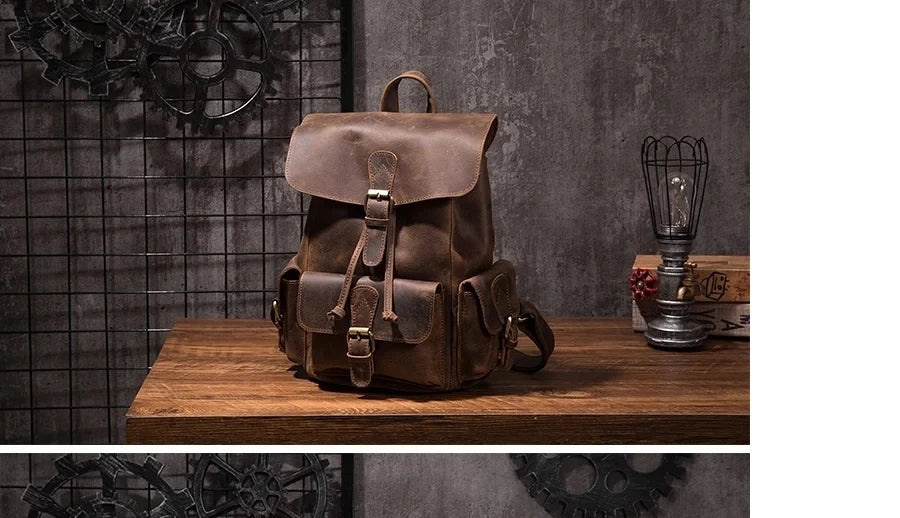 Crazy Horse Leather Shoulder Bag Retro Handmade Ladies Backpack Shoulder Diagonal Travel College School Bags For Teenage Girls
