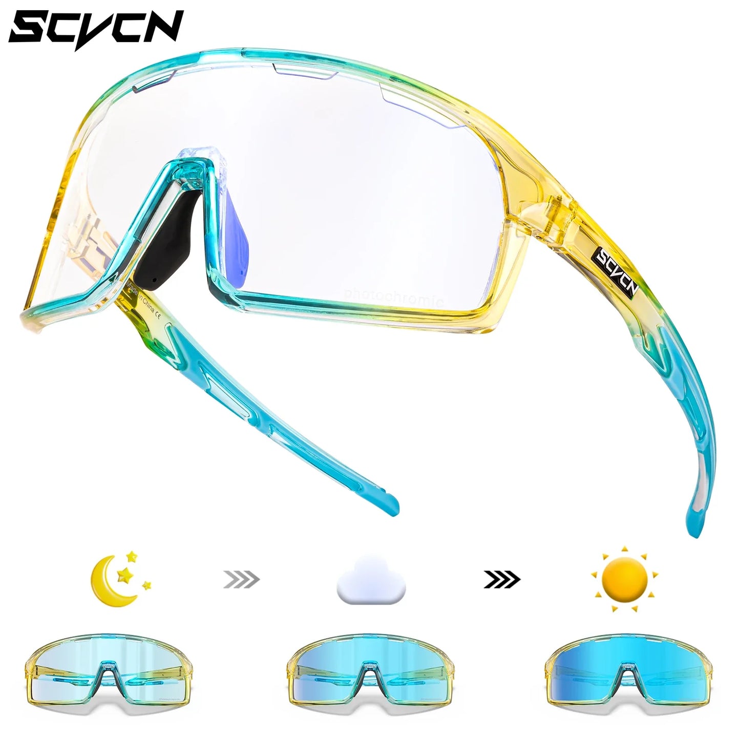 Scvcn Red Photochromic Sunglasses Cycling Blue Outdoor Sports Bike Glasses Man MTB Fishing Glasses Eyewear Bicycle Goggles UV400