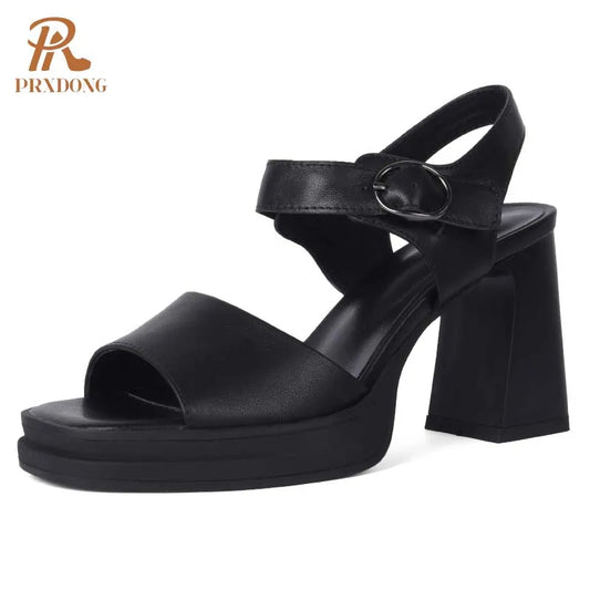 GrabliWorld Women’s Genuine Cow Suede Chunky High Heel Platform Sandals