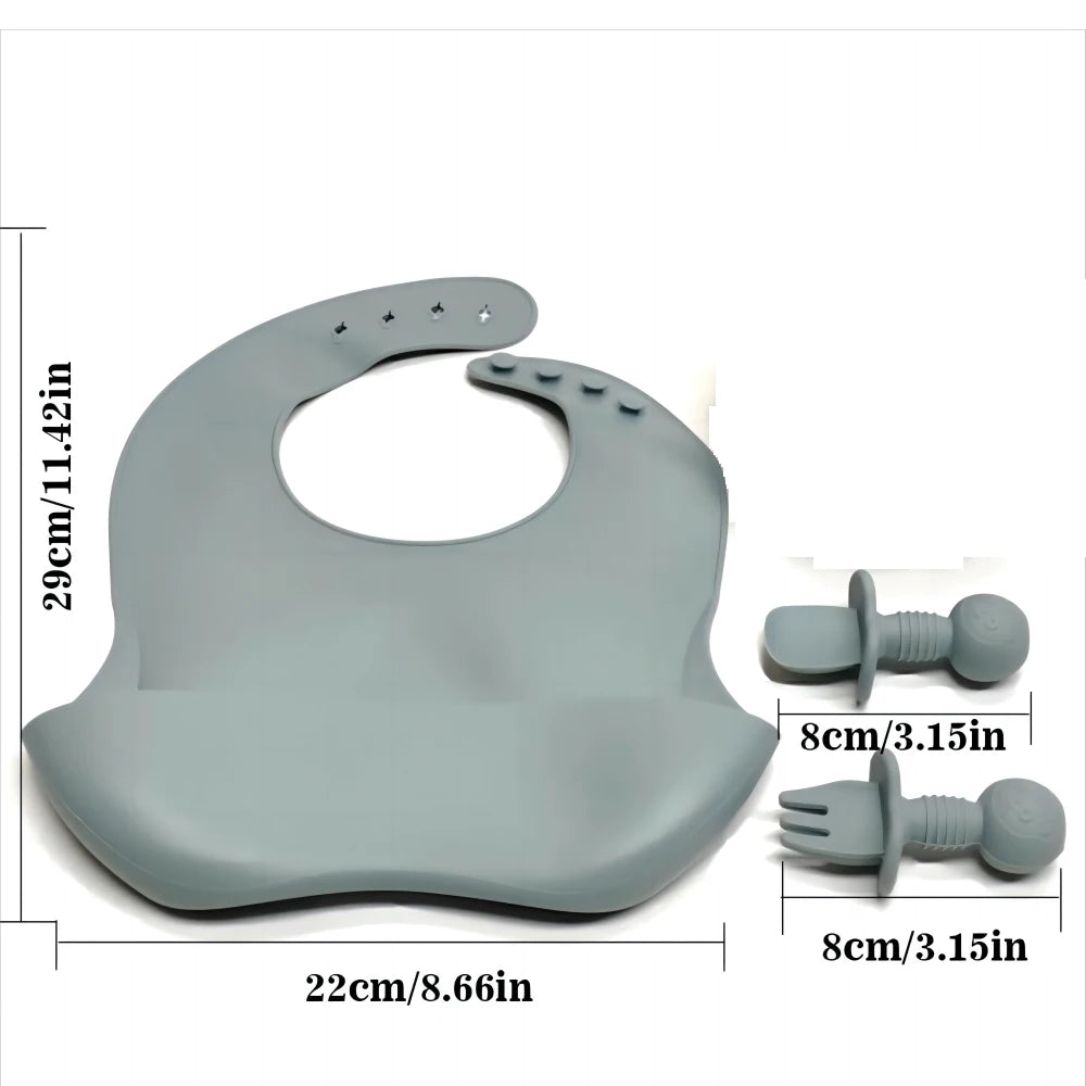 14pcs Silicone Baby Tableware Set Food Children Supplementary Bowl Baby Dinner Plate Fork Spoon Bib Non-slip Bowl Drop-proof Bow
