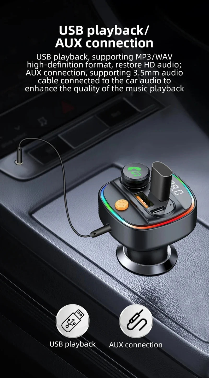 جهاز إرسال FM من شاومي مزود بتقنية البلوتوث 5.3 بدون استخدام اليدين ومشغل MP3 مع محول شحن سريع وملحقات السيارات
