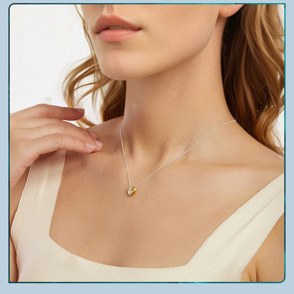 BAMOER Gold Plated Heart Pendant Necklace for Women, 925 Sterling Silver Couple Heart Fashion Waterproof Metal Daily Jewelry