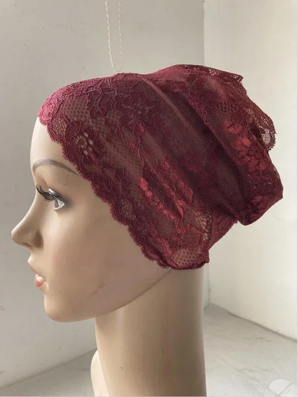 Full Cover Head Inner Cap Flower Lace Muslim Headscarf Islamic Headwear Underscarf Turban Indian Hat Pattern In Random