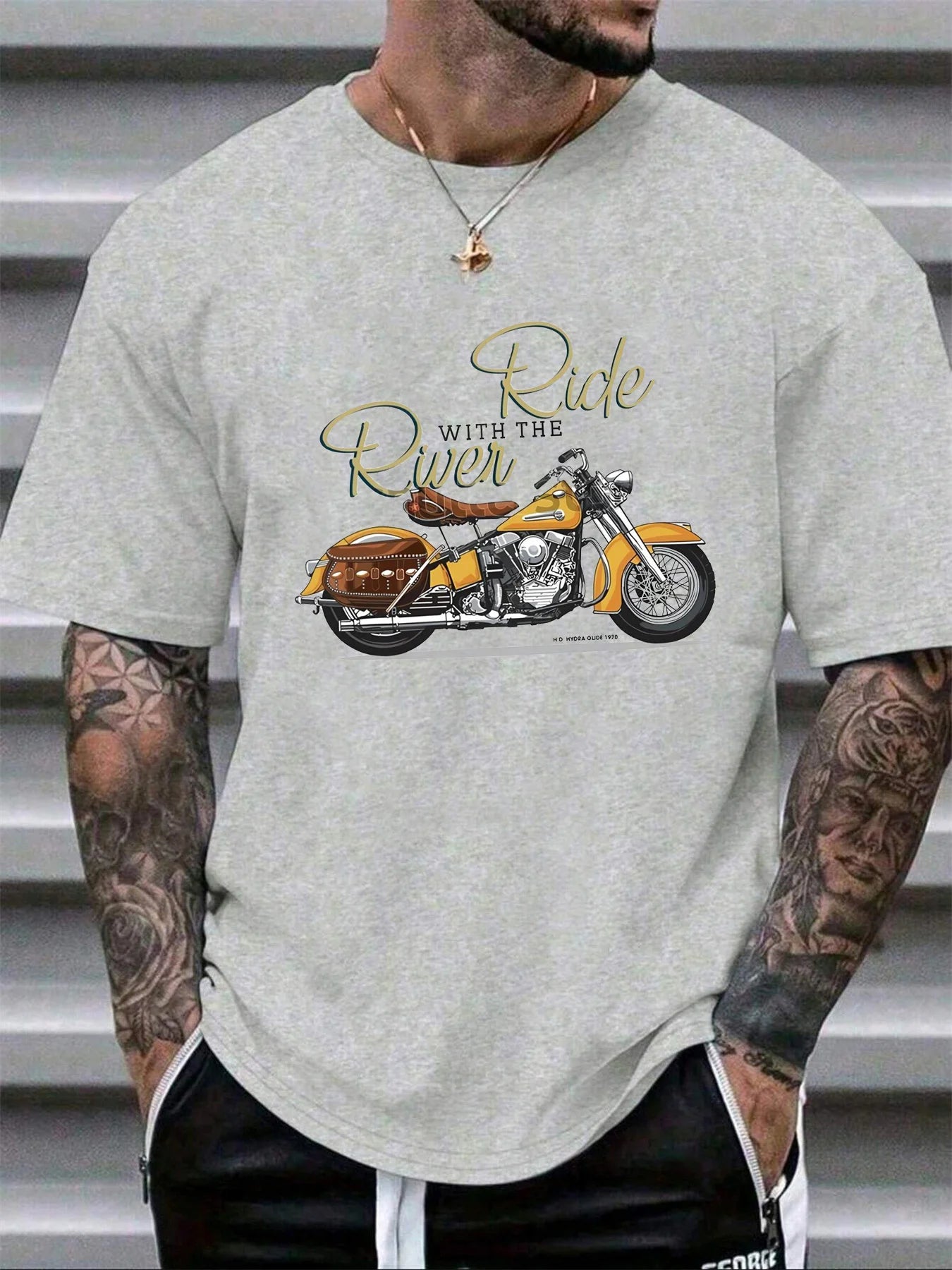 🏍️ Men’s Summer 100% Cotton Casual T-Shirt,Classic Retro Motorcycle Print | Loose Fit | Breathable Comfort