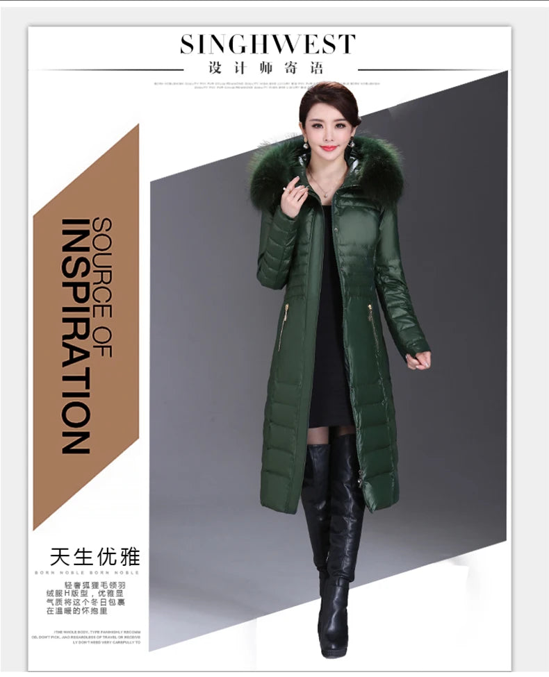 Shengyu Boya Middle-Aged and Elderly Over-The-Knee Long down Jacket Women's Jacket Thickeneded Mother's Fitted Jacket New Style