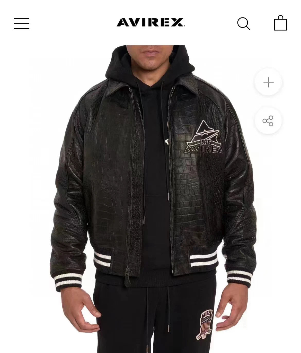 AVIREX 2024 new crocodile print French lambskin leather jacket loose large size XS-XXXL ostrich print men casual aviator coat