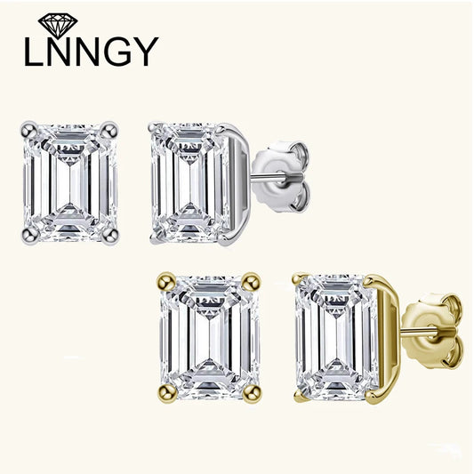 Lnngy Trendy Emerald Cut Cubic Zircon Stud Earring for Women pendientes plata 925 Sterling Silver Earrings Wedding Jewelry Gift