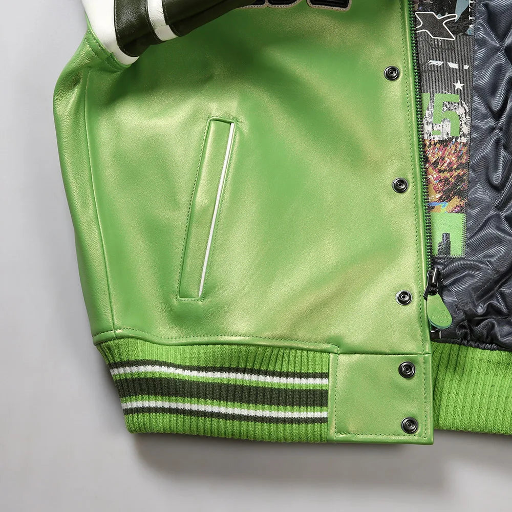 Men's Clothing Genuine Leather Jacket with American Size French Lamb Leather Embroidery Autumn Winter Classic Warm Casual Coat
