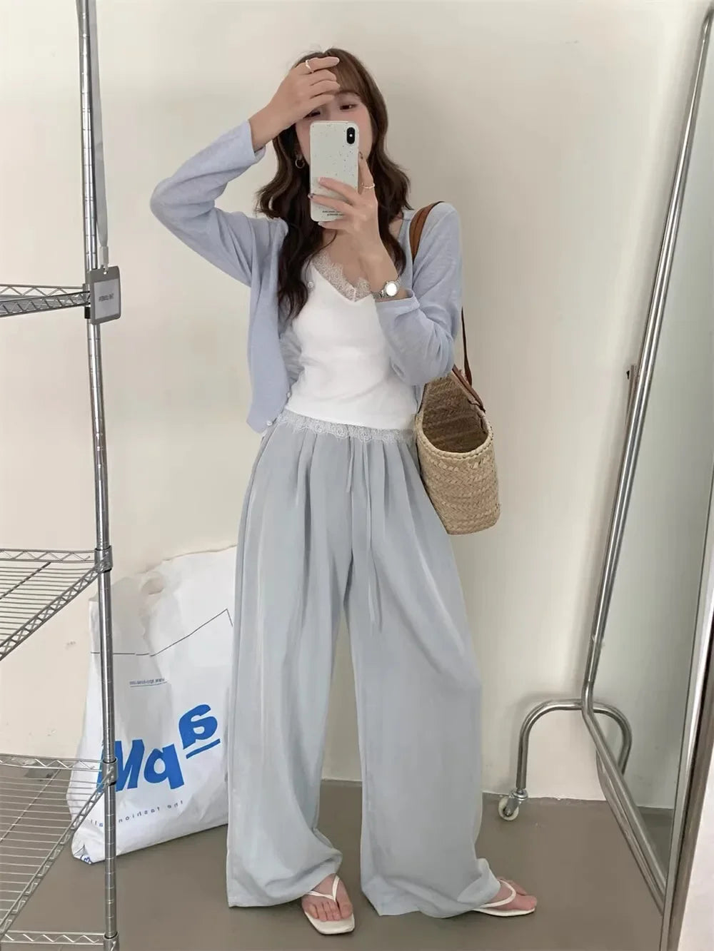 Slimming Wide Leg Cotton Linen Loose Fit Thin High Waist Casual Solid Color Summer Trousers for Women Elegant Drapey Style