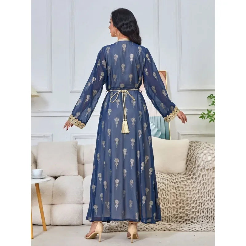 KAF Women Luxury Evening Party Dress 2 Piece Printed Embroidered Cardigan Long Jacket V-Neck Sleeveless Dress 2025 Spring New