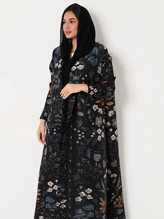 KAF Dubai Abaya Luxury Evening Coat Women Formal Robe Eid Abaya Ramadan 2025 Female Pleated Cardigan Long Sleeve Trench Coats