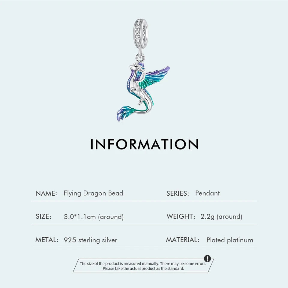 Bamoer  925 Sterling Silver Phoenix Pendant Dragon Charms Enamel Process Plated Platinuma Fit Women DIY Bracelet Fine Jewelry