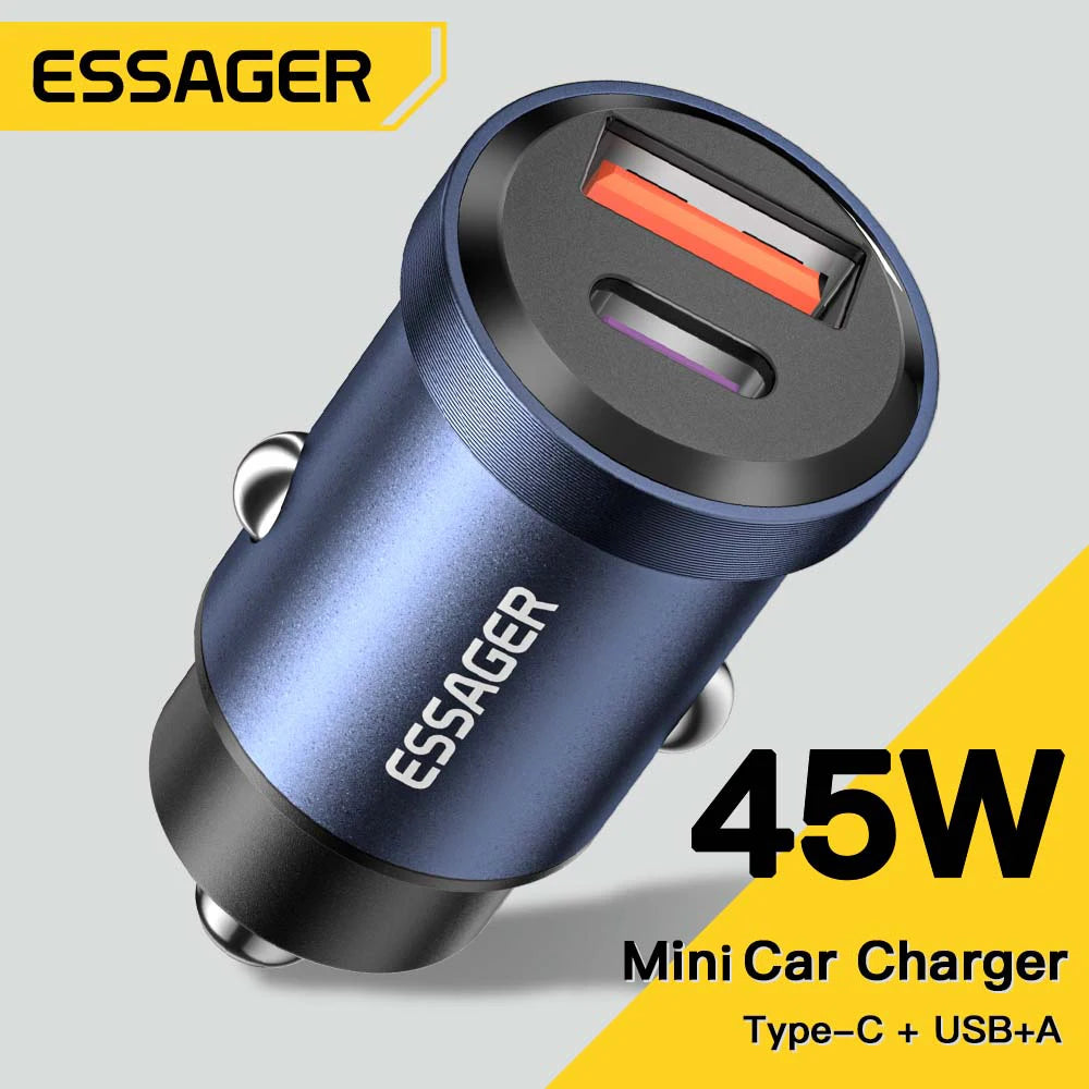 شاحن سيارة Essager USB 30 وات، شحن سريع 4.0، QC PD 3.0 SCP 5A، USB Type C، شحن سريع للسيارة، مناسب لأجهزة iPhone 14 13، Huawei، Samsung، Xiaomi