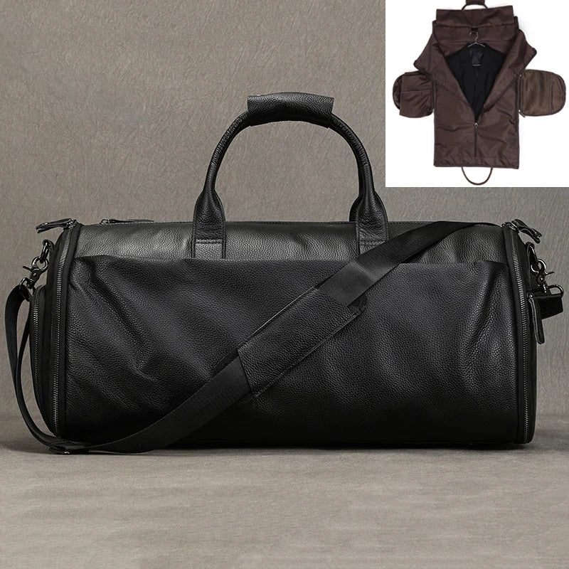 Crazy Horse Leather Folding Suit Bag Man Business Travel Bag With Shoe Pocket Clothes Cover Luggage Duffel Bag Man Bag For Suits
