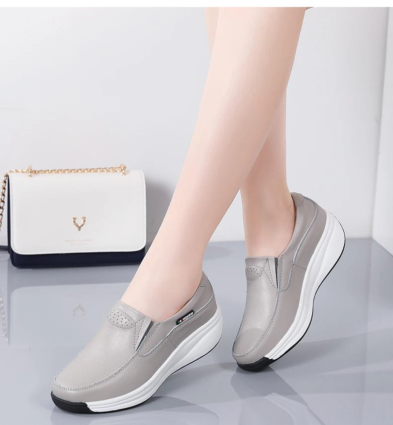Women’s Genuine Leather Platform Loafers – Orthopedic Slip-On Casual Flats