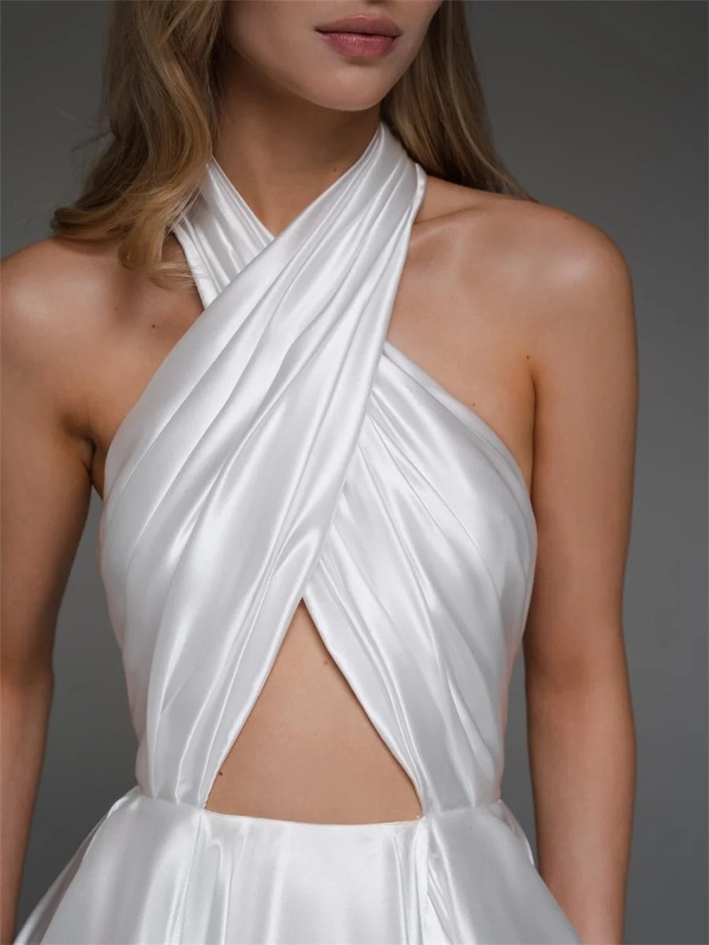 Mila Halter Neck A-Line Backless Wedding Dresses 2025 Side High Split Chic Evening Dresses Floor-Length Customized Party Dresses