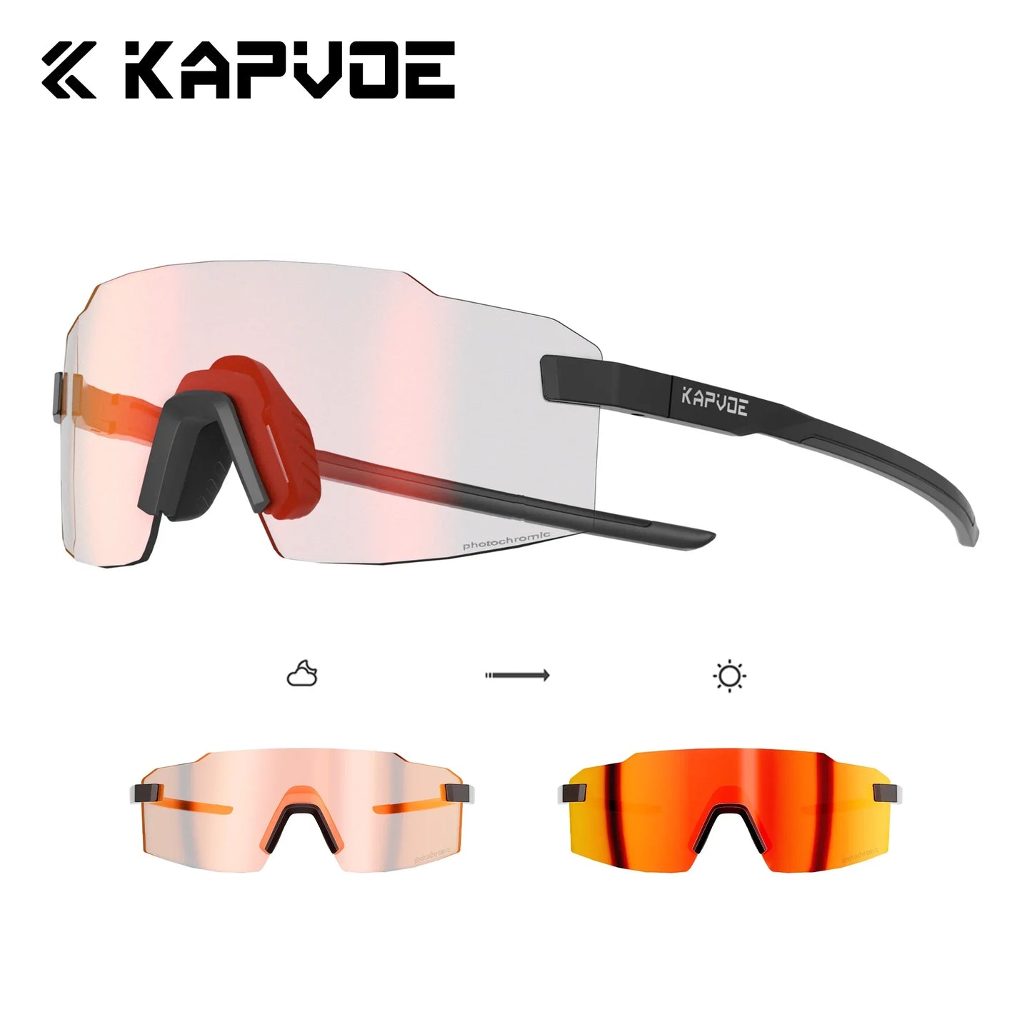 Kapvoe New Photochromic Sports Runnning Sunglasses Cycling Glasses Men Adjustable Nose Pad Women UV400 Hiking Bicycle Eyewear